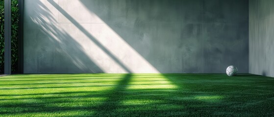 Wall Mural - Sunny Day at the Football Field: Soccer Ball in Corner with Vibrant Green Grass and Shadows