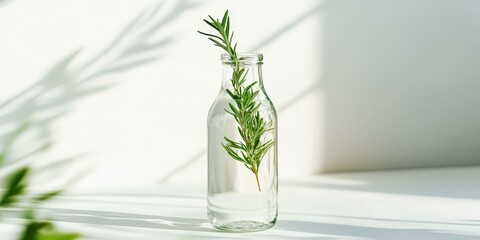 Poster - Rosemary sprig in a glass bottle.