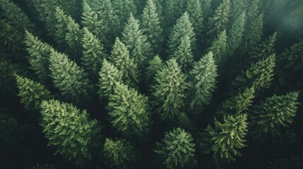 Wall Mural - Aerial View of a Lush Evergreen Forest