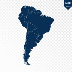 Wall Mural - Transparent - High Detailed Blue Map of South America. Vector eps10.	
