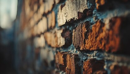 Wall Mural - Close-Up of a Weathered Brick Wall with a Shallow Depth of Field