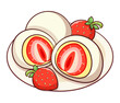 © Ducka_house - Ichigo Daifuku (Strawberry Mochi) illustration vector. Strawberry Daifuku Recipe Cartoon Icon Vector. Japanese dessert rice cakes with strawberry. Japanese strawberry daifuku recipe.