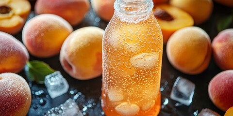 Wall Mural - Peaches and a glass of iced peach drink.