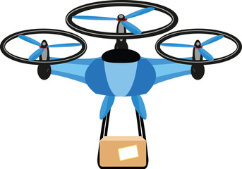 Poster - Blue delivery drone carrying a cardboard parcel box, a concept for fast and modern delivery service