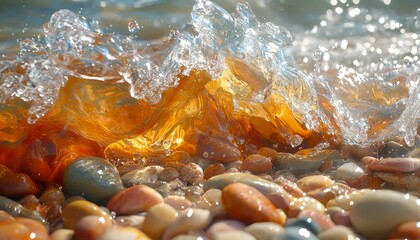 Wall Mural - Water Breaking Over Smooth Pebbles