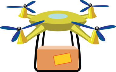 Poster - Yellow delivery drone carrying a package with label