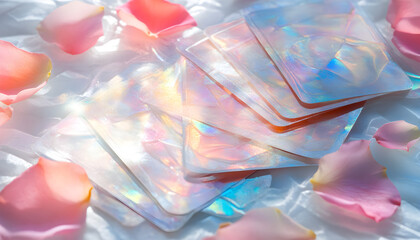 **iridescent oracle card backround of rose petals, textured with noise** - 