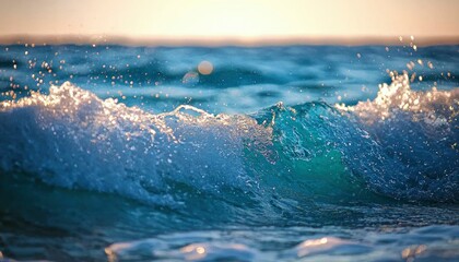 Sticker - Close-up of a Splashing Ocean Wave with Golden Glints