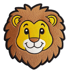 Cute cartoon lion embroidery patch for kids, cut out - stock png.