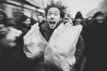 massive sale frenzy: shoppers in a rush