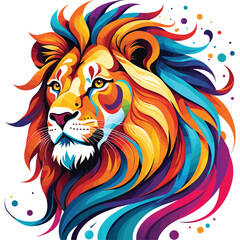  Vibrant poly lion head vector illustration, multicolor on white background, modern wall art