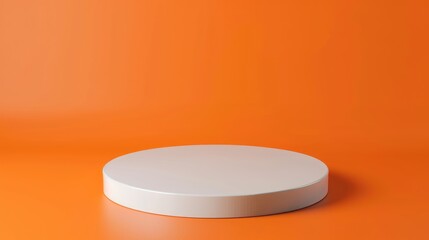 Sticker - Empty circular white podium on orange background for product presentation, studio photography.