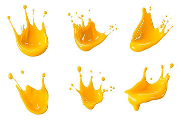 Wall Mural - Melted cheese, yellow cheese sauce drops and splashes collection isolated on white background