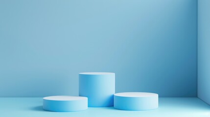 Sticker - Minimal presentation with cylindrical podiums on blue gradient background