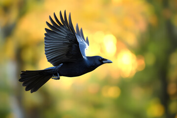 Wall Mural - Beautiful black raven, crow in flight