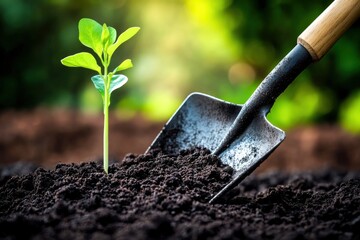 With the first light of day breaking, a gardener cultivates a fresh green seedling, symbolizing hope and growth in nutrient-rich soil