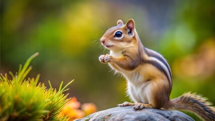 Sticker - a chipmunk with beautiful natural background