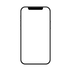 Fototapete - iPhone 13 Pro Max realistic mobile phone with blank screen mockup template. Smartphone empty white display detailed black frame. Modern showcase presentation vector illustration