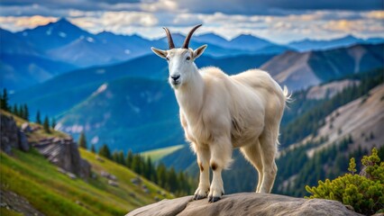 Sticker - a mountain goat with beautiful natural background