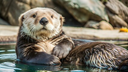 a sea otter with beautiful natural background