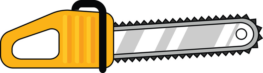 Poster - Cartoon drawing of a chainsaw with a yellow handle illustrating the concept of cutting