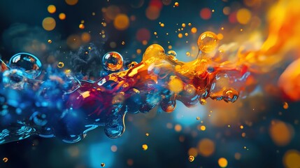 Poster - A catalyst interacts with a fluid, creating mesmerizing patterns of colors and bubbles, showcasing the acceleration of a chemical reaction with vivid energy