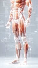 Anatomical illustration of a male human body showcasing muscles and structure in detail, ideal for educational and medical use.