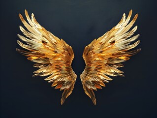 Wall Mural - captivating golden angel wings against dramatic dark backdrop with intricate feather details