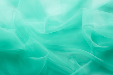 Wall Mural - Beautiful turquoise color tulle, closeup view of fabric