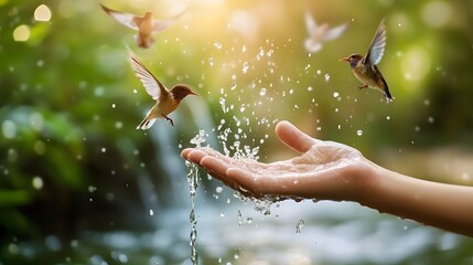 Hand Holding the World, Nature, Birds, Abstract Image, Texture, Pattern Background, Wallpaper, Cover and Screen of Smartphone, PC, Laptop, 9:16 and 16:9 Format