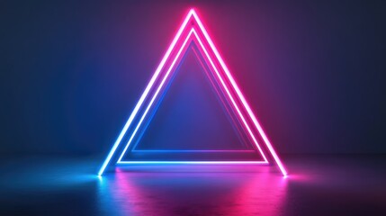 Poster - Illuminated neon triangles against a dark backdrop Three dimensional artwork featuring a pink and blue aesthetic trend