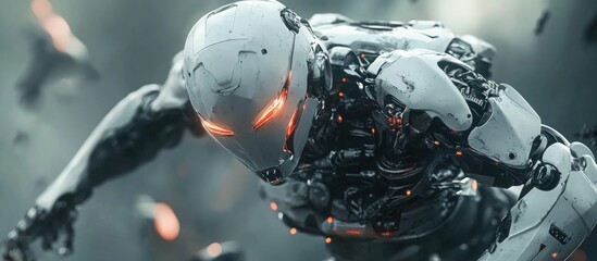 3D illustration of a robotic warrior in combat