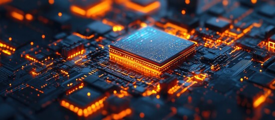 Poster - AI processor chip representing advanced technology in big data storage cloud computing machine learning and AI blockchain concepts showcasing artificial intelligence adaptability