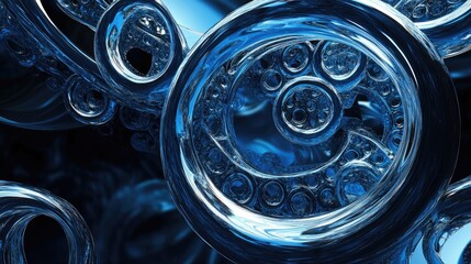Poster - Abstract blue mechanical circle fractal background design