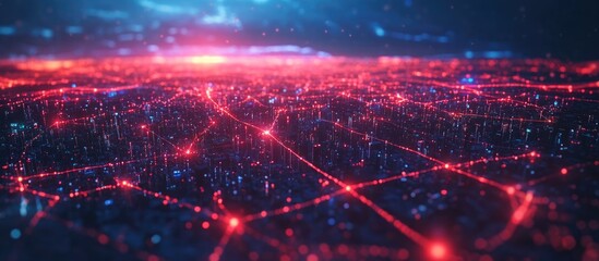 Poster - Smart city connections illustrated by dot points linked with lines showcasing technology in the metaverse Concept of big data and telecommunications network