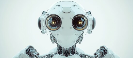 Poster - Front view of a floating robot digitally created in 3D illustration