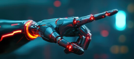 Poster - 3D rendering of a robot or cyborg finger pointing