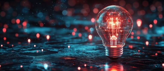 Aufkleber - Creative virtual light bulb featuring a chip hologram on a dark background representing concepts of artificial intelligence and neural networks 3D rendering