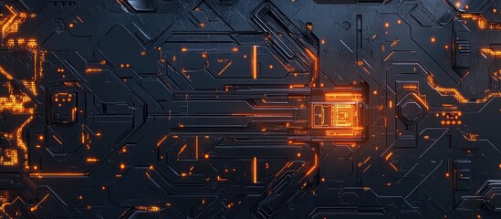 Poster - Abstract grunge futuristic technology backdrop featuring sci fi circuit design on a textured surface Illustrates urban engineering with a cyberpunk aesthetic