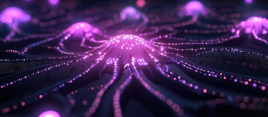 Poster - Illuminated neon strands representing neurons showcasing concepts of artificial intelligence and machine learning in a 3D illustration