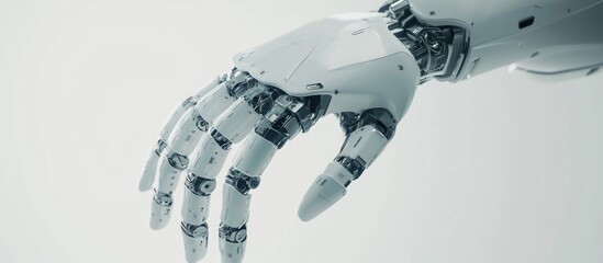 Poster - 3D rendered robotic hand positioned against a clean white backdrop
