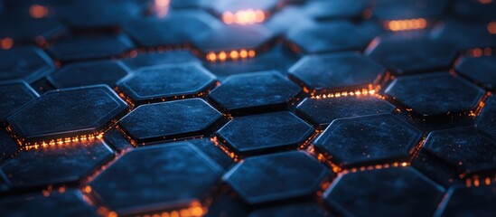 Poster - Dark hexagonal technology pattern Abstract digital backdrop Concept of neural networks and artificial intelligence Background suitable for blockchain design 3D rendering
