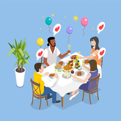 3D Isometric Flat Vector Illustration of Family Reuniting, Friends and Hugs, Festive Season