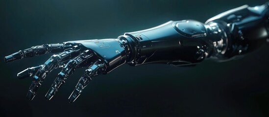 Poster - Illustration of a robotic arm model suitable for concepts in robotics artificial intelligence bionic prosthetics scientific exploration engineering innovations and advanced technology