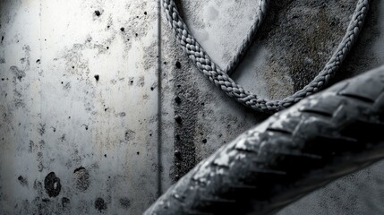 Poster - Abstract background featuring a close up of a thick rubber cable a metal pipe and a textured wall