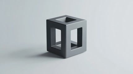 Poster - Realistic grey emblem featuring a geometric cube on a white background