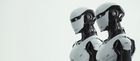 Poster - Two robots are positioned side by side against a plain white backdrop