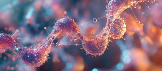 Poster - Illustration of molecular structure and communication involving DNA atoms and neurons A scientific concept featuring connected lines and dots for medical and technology designs