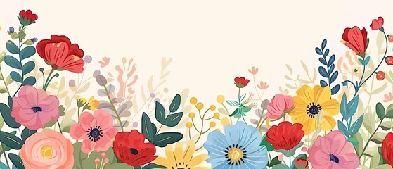 Wall Mural - Colorful Flower Border with White Background