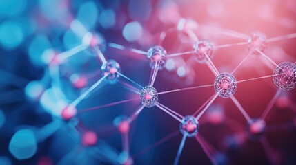 Poster - Abstract geometric background featuring interconnected dots and lines representing molecular structures and digital communication networks